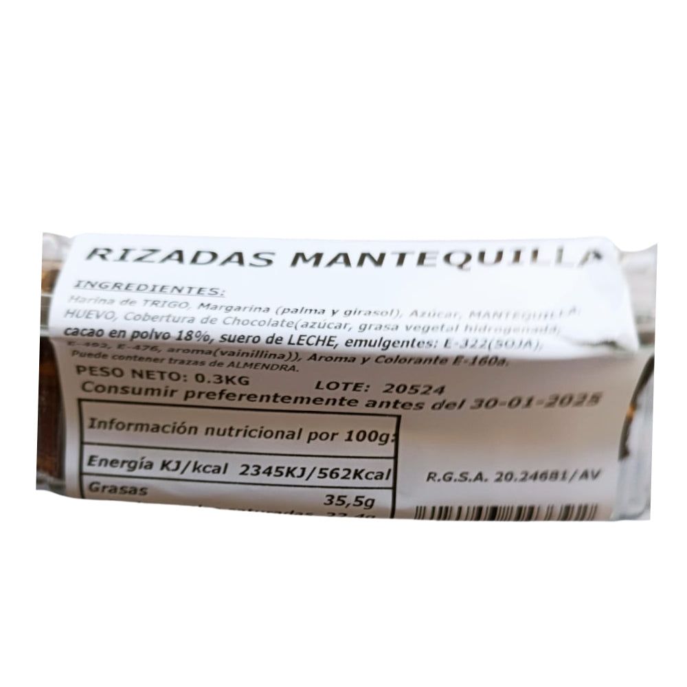 Galletas Rizadas | Rayadas con Chocolate | Peso 300g