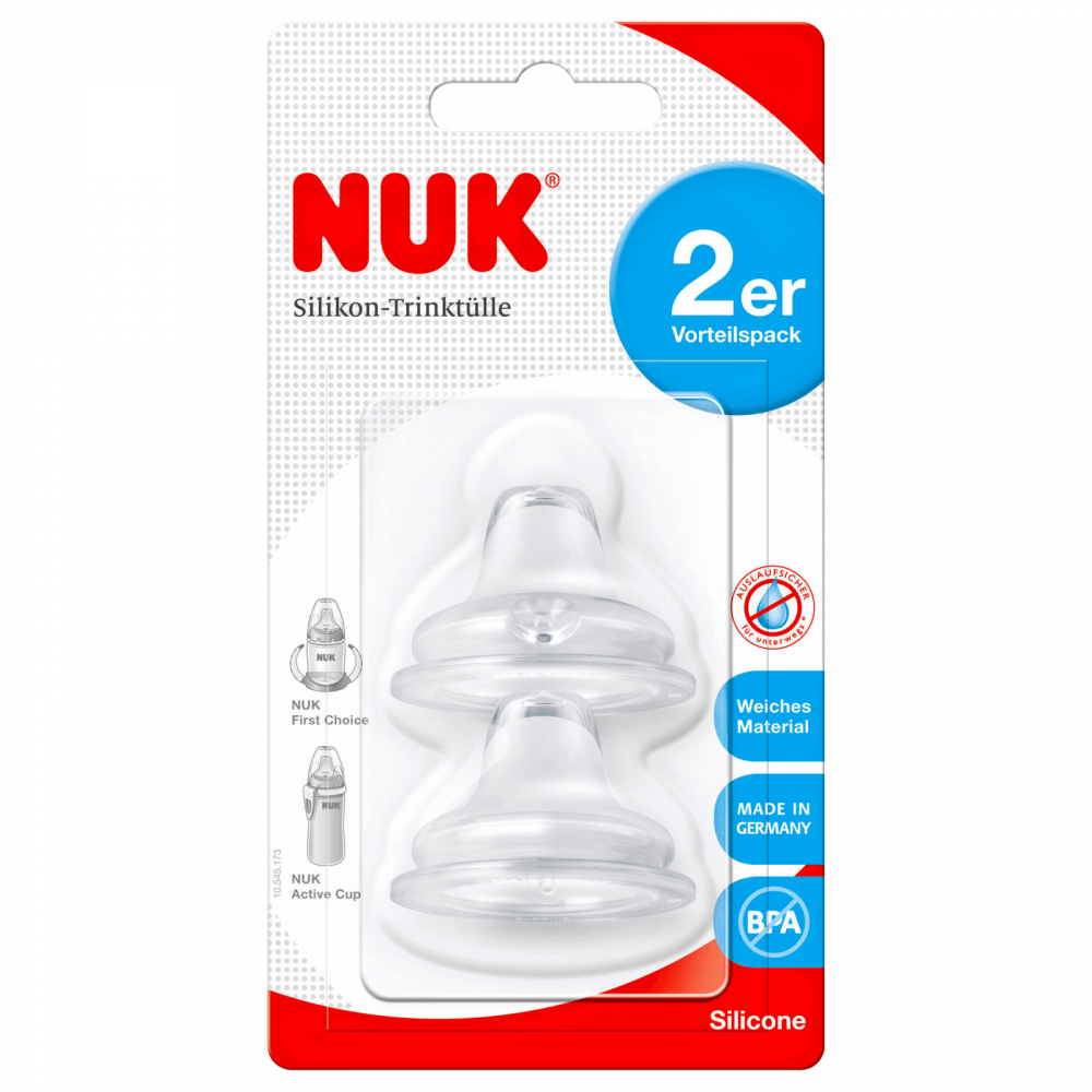 NUK Biberones Primeras Veces Bebés  - Pack de 2 tetinas para biberones (0 a 6 meses, válvula anticólicos, sin BPA)