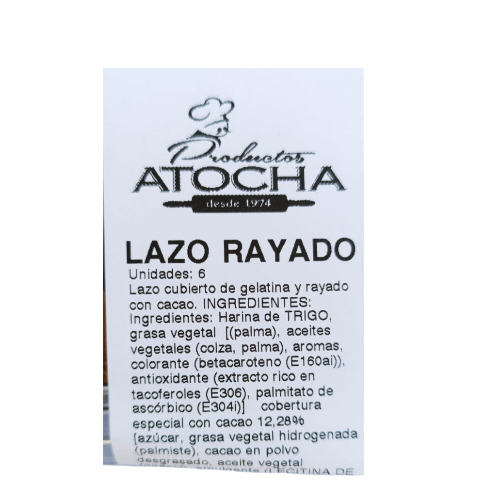 Lazo Rayado con Chocolate | Contiene 6 Unidades | Aprox 250g