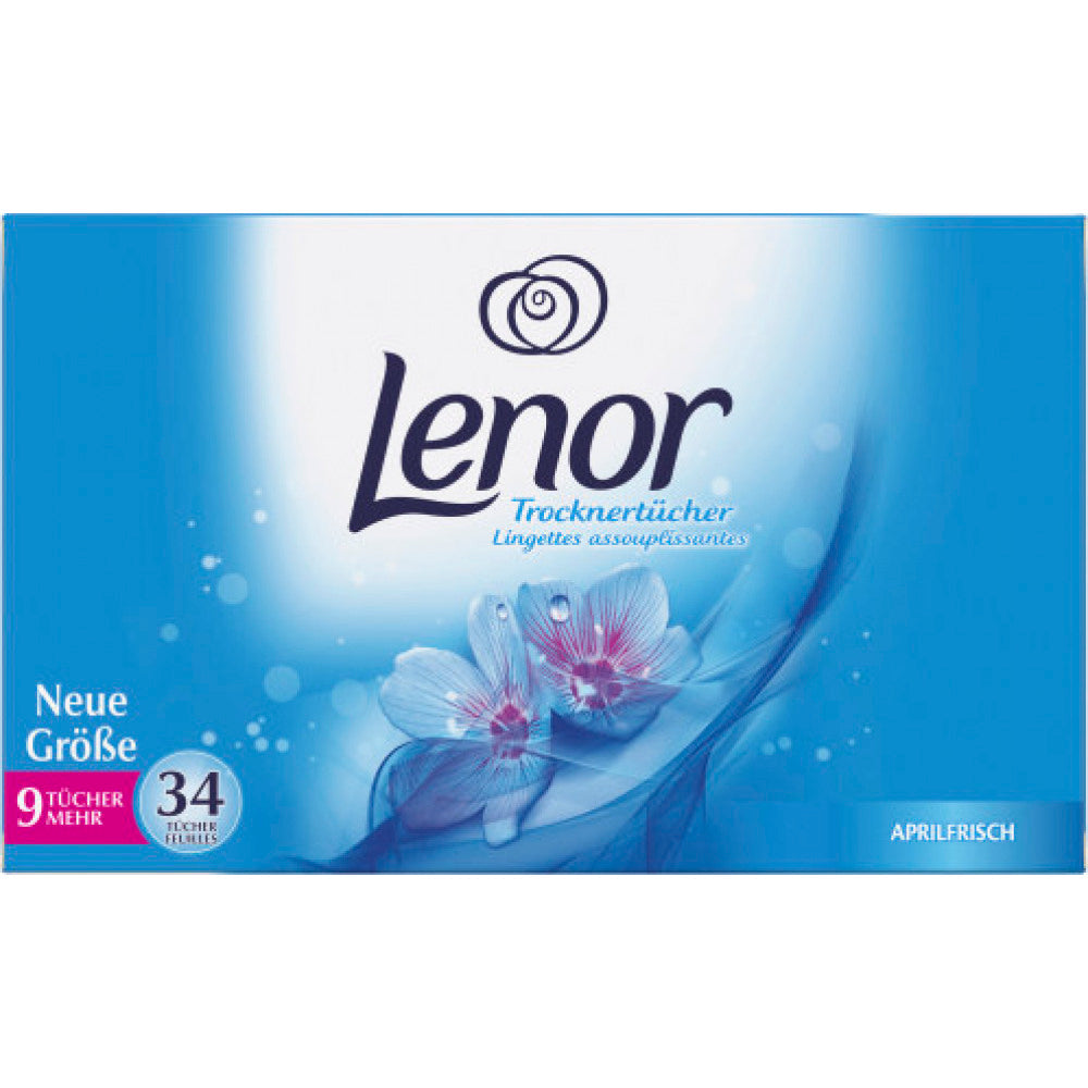 Lenor - Toallitas de secado para secadora, lavado sin arrugas y fresco | Aroma Flores de Primavera - Paquete 34 Unidades