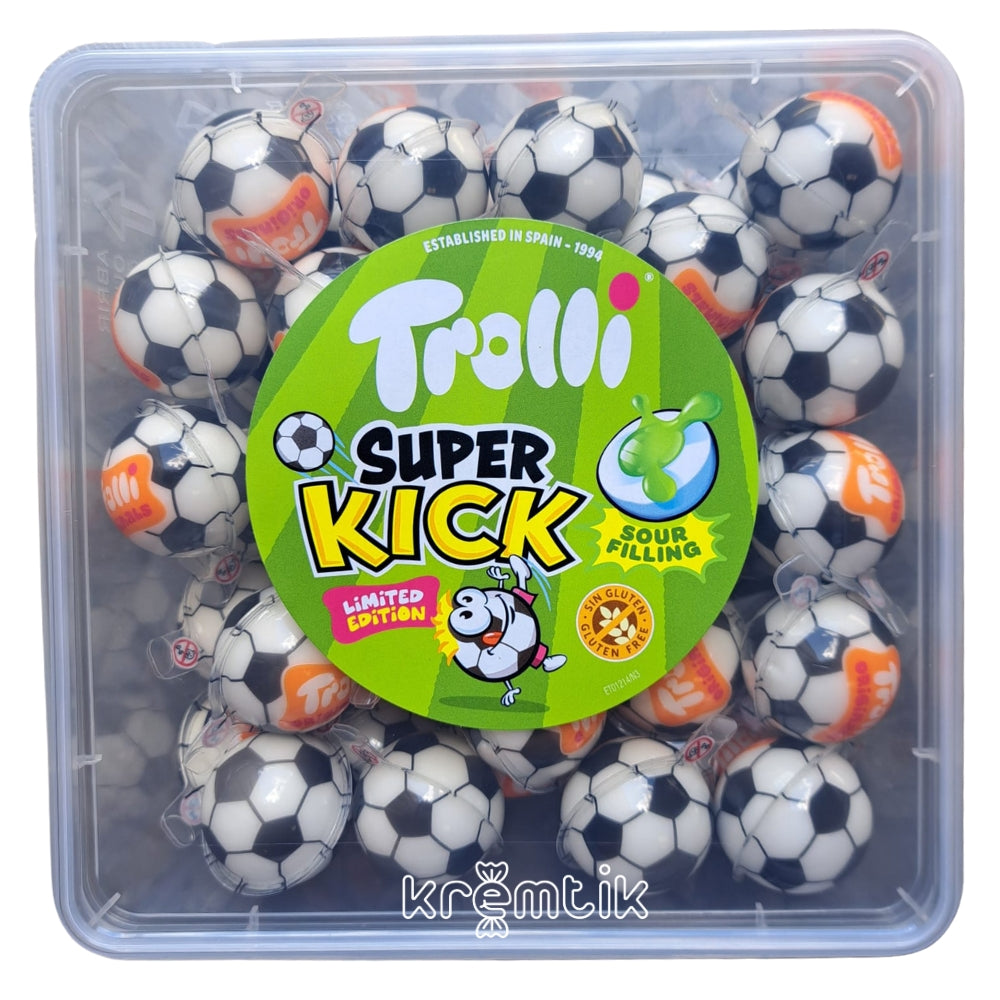 Super Kick Trolli | Pelotas de Fútbol Rellenas | Tarro Expositor 45 Unidades