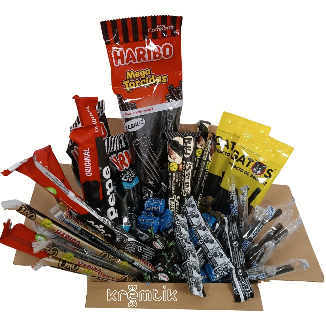 REGALIZ NEGRO - KREMTIK BOX | Caja Surtida de Caramelos, Regalices y Chuches con Sabor Original a Regaliz Negro -  10 Referencias para Degustación