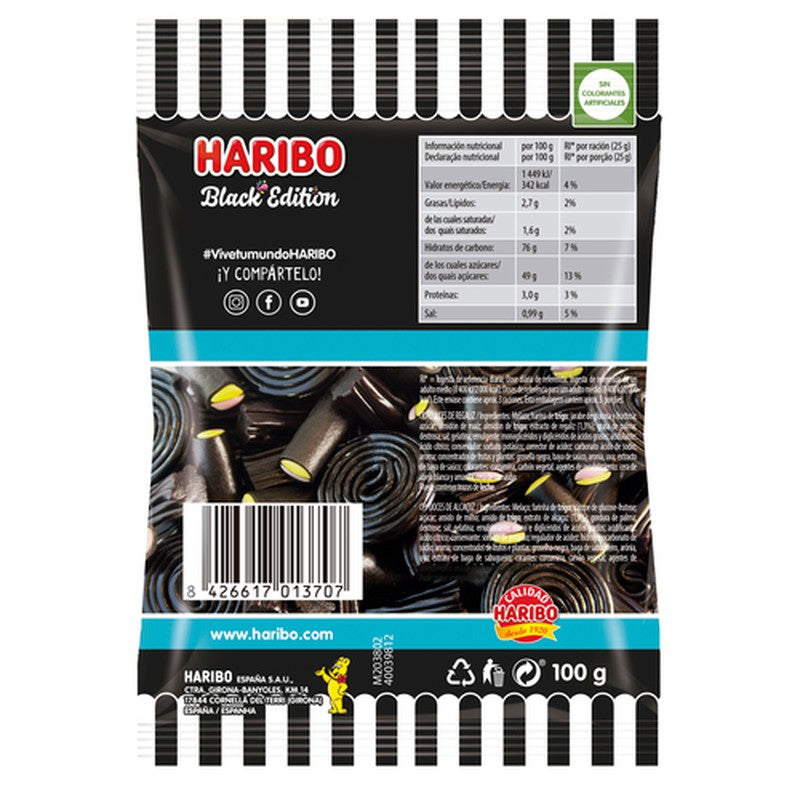 Regaliz Negro Haribo - Black Edition | Expositor 18 Bolsas de 100g