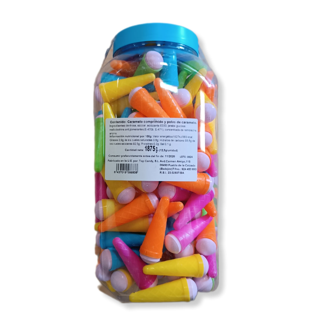 Top Cones Caramelo Comprimido Pica Pica - Colores Surtidos - Top Candy | Contiene 150 Unidades - 1875g