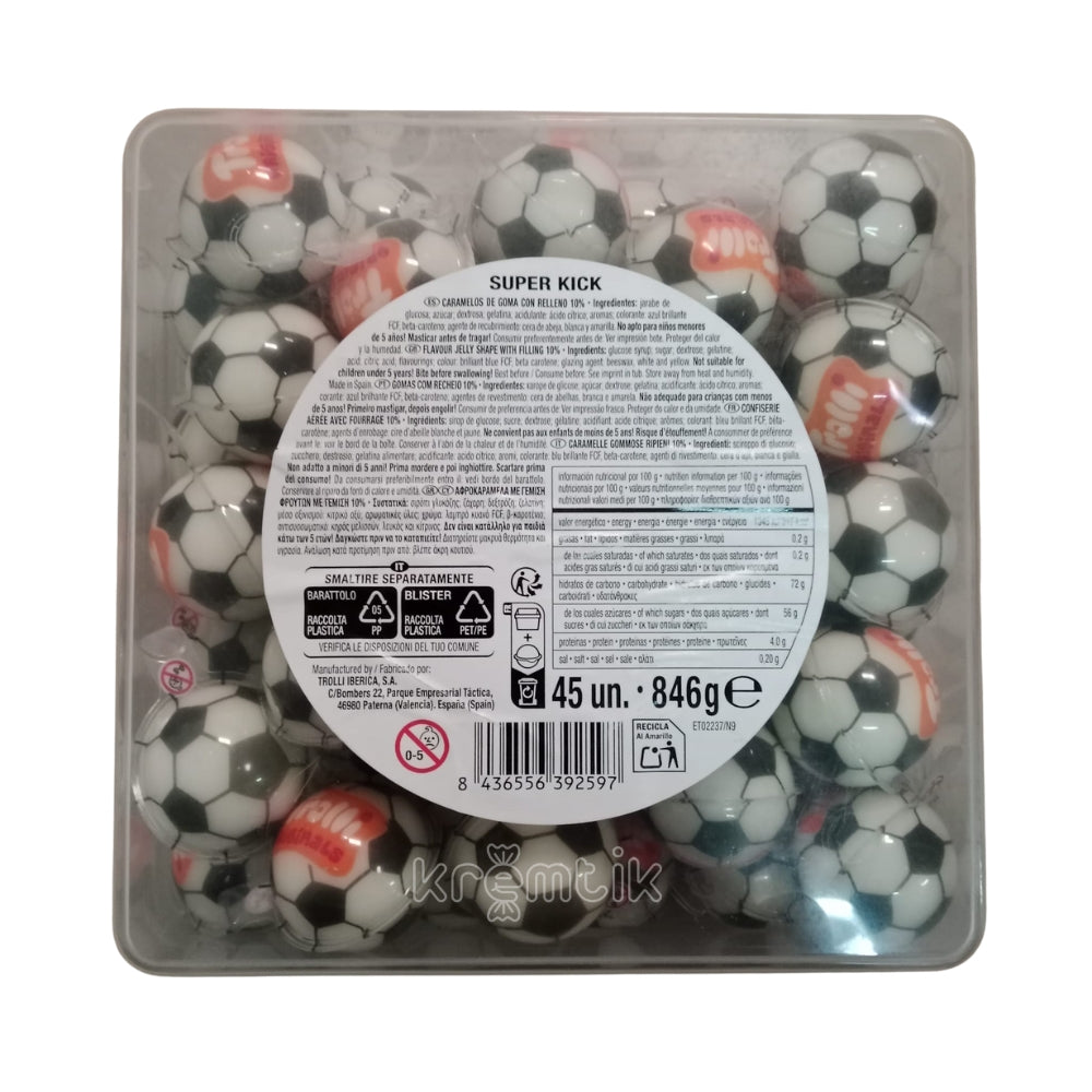 Super Kick Trolli | Pelotas de Fútbol Rellenas | Tarro Expositor 45 Unidades